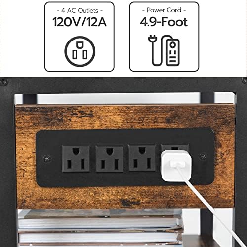 HOOBRO Industrial Printer Stand with Charging Station, 3-Tier Printer Table, Rolling Printer Cart with Adjustable Shelf and Hook, Rustic Brown and Black BF28UPS01 - Image 5