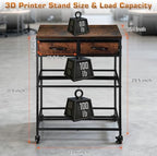 3D Printer Filament Storage Shelf with Drawers& Wheels, Heavy Duty 2-Tier 3D Printer Filament Metal Stand with Storage, Adjustable Filaments Organzied Rack for Workshop Studio Office, 4 Leveling Feet - Image 2