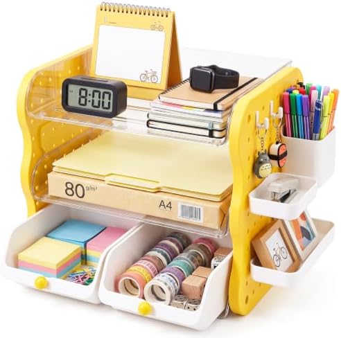 Comix 3-Tier Paper Organizer Letter Tray, File Organizer for Desk, Yellow by Comix