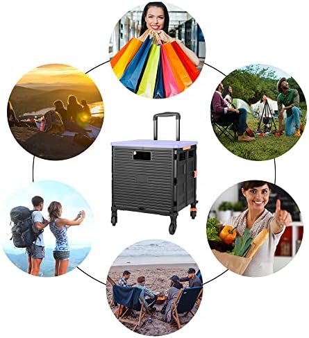 FELICON SELORSS Foldable Utility Cart Folding Portable Rolling Crate-Purple - Image 6
