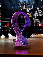 YuanDian Headphone Stand, Walnut Wood Headset Holder with Blue Pink LED Night Light for Gamers, Men, and Music Lovers - Perfect Desk Gift Idea - Image 3