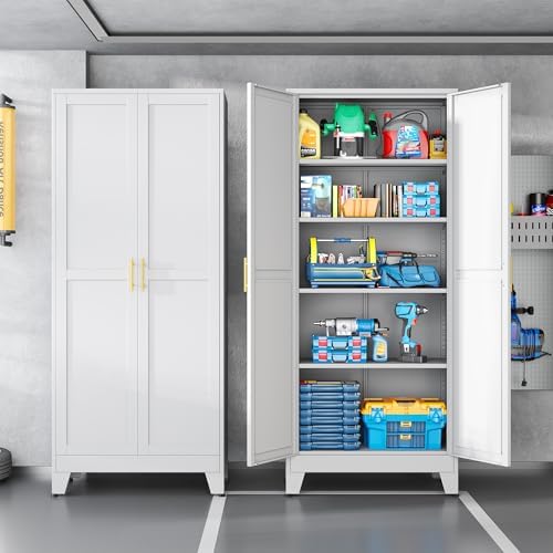 White Metal Storage Cabinet,75" Steel Cabinets for Home Office - Image 6