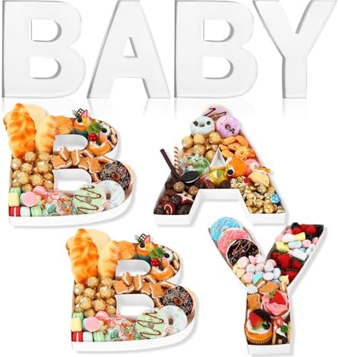 Mifoci 4 Pcs Large Baby Shower Food Trays 13.7" Charcuterie Board Letter Shaped Serving Platter Fillable Boxes for Gender Reveal Baby Shower Party Paper Chocolate Candy Decoration by Mifoci
