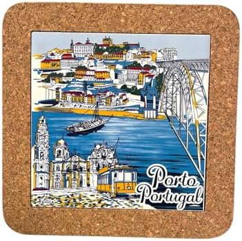 Azulejo Ethnic Portugese Ceramic Tiles - Cork Trivets - Perfect Souvenir & Gift from Portugal (7.8 Inch - 20cm) (Panoramic Old Town) by GOLDTON