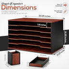 Wooden Paper Organizer Full Set, Pen Holder & Tray, 12x18, Mahogany Finish - Image 3