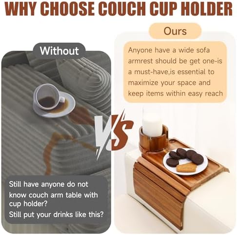 SINWANT Couch Cup Holder Tray,Fit Sofa Armrests 6.3" and Wider,Acacia - Image 6