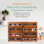 Modular Stackable Fully Assembled Set of 4 Storage Drawers - 12 Drawer See-Through Display Cabinets - 4-Level Desktop Organizer - Wood Box w/Metal Handle Collectible Card Bedazzling Decluttering - Image 4