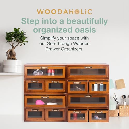 Modular Stackable Fully Assembled Set of 4 Storage Drawers - 12 Drawer See-Through Display Cabinets - 4-Level Desktop Organizer - Wood Box w/Metal Handle Collectible Card Bedazzling Decluttering - Image 4