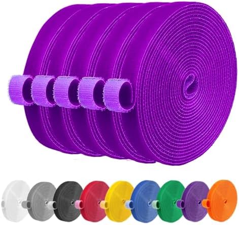 IFNOW 32FT Reusable Fastening Tape Cable Ties Double-Sided Hook-and-Loop Cable Management Tape Strength and Durability 0.4''/Width (5, Purple) by IFNOW