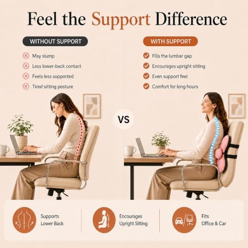Lumbar Support Pillow for Office Chair & Car, Desk Chair Back Cushion,,Pink - Image 4