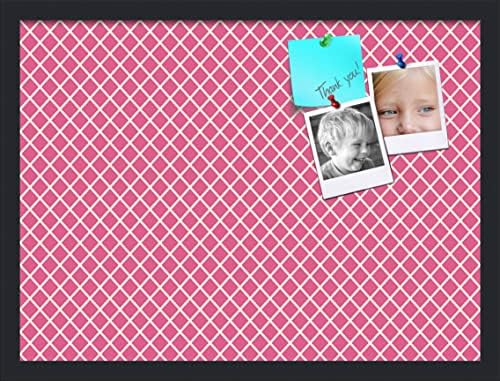 PinPix 23x17 inch Cork Bulletin Board. This Decorative Framed Pin Board Comes with Diamond Pattern in Hot Pink Design and Satin Black. Ideal for Home, Office Decor or School (PinPix-302) by PinPixBulletinBoards
