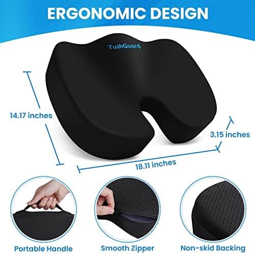 TushGuard Seat Cushion for Office Chair Memory Foam Non-Slip Cushion Back, Relief Chair Pad, Butt Pillow for Office Chair, Car, Computer Desk, Black (Pack of 2) - Image 2
