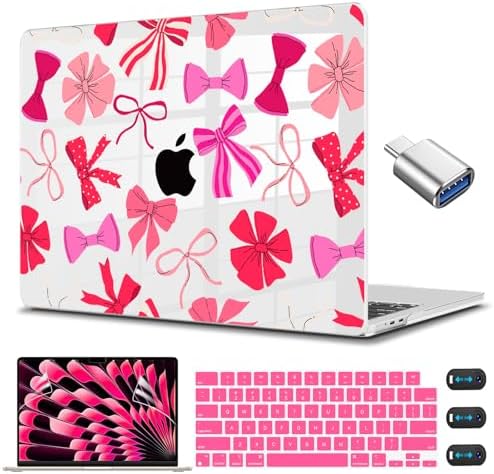 CISSOOK for MacBook Air 15 inch M2-M5 Case 2026 2025 2024 2023 Pink Bows by CISSOOK