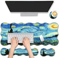 4 in 1 Desk Mat Set,Mouse Pad with Keyboard Wrist Rest,Wave-Shaped Design,Non-Slip Rubber Base,Waterproof,for Home,Office,Gaming,Starry Night by FGDRFGRW
