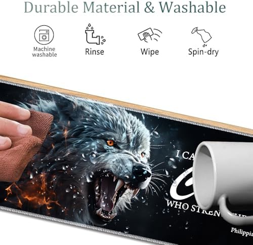 4 in 1 Mouse Pad Combo, Large Gaming Mouse Pad + Keyboard Wrist Support + Mouse Wrist Rest + Coaster, Table Pad 31.5 "x 11.8" with Memory Foam Ergonomic Wrist Pad Set, Ferocious Wolf - Image 7