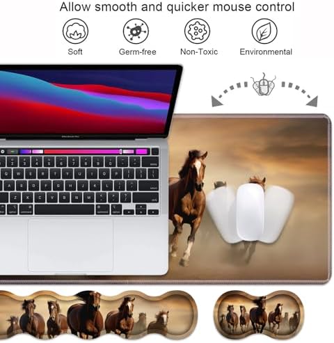 Ergonomic Keyboard Wrist Rest and Mouse Pad Wrist Rest Set, Large XXL Gaming Mousepad 31.5"x 11.8", Memory Foam, Easy Typing Pain Relief, Multifunctional Desk Mat for Office & Home, Galloping Horse - Image 3