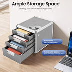 Desk Organizer with 4 Drawers, Metal Desktop Storage Cabinet File Holder with Locks and Keys, Filing Case Literature Organizer for Office Home, L12.4*D13.8*H11.7in, Silver & Grey - Image 3