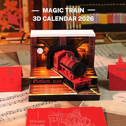 3d Calendar 2027,Hand Tear DIY Art 3d Calendar,Perfect Combination Of Artistic And Practical Design With Lights,Suitable For Note Taking,Decorative Ornaments,Holiday Gifts (Magic Train - Red) - Image 2