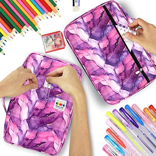 YOUSHARES 300 Slots Colored Pencil Bag - Handy Large Capacity Oxford Multi-Layer Zipper Pencil Bag for Prismacolor Colored Pencils & Gel Pen (Marble Purple) - Image 6