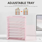Subekyu 9 Tier Paper Letter File Tray Organizer for Desk, Pink Large Mesh Desk Folder Sorter Organizer with Handle, Include 6 Pcs Adjustable Height Slid Tray for Office Home School Supplies Storage - Image 2