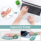 ARTSO Large Mouse Pad Set, Ergonomic Keyboard Wrist Rest Support, Memory Foam Gel Extended Non-Slip Desk Blotter Pad for Office, Home, Teal Turqoise Marble - Image 4