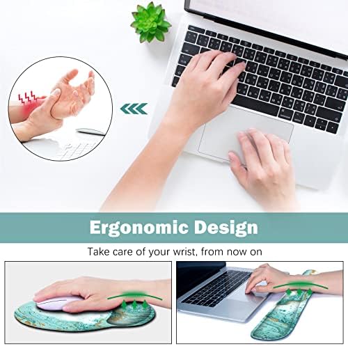 ARTSO Large Mouse Pad Set, Ergonomic Keyboard Wrist Rest Support, Memory Foam Gel Extended Non-Slip Desk Blotter Pad for Office, Home, Teal Turqoise Marble - Image 4