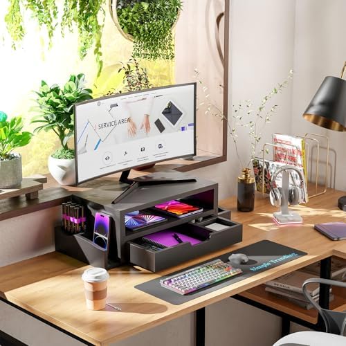 Simple Trending Wood Monitor Stand Riser, Desktop Oraganizer, Black - Image 3
