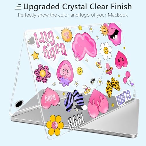 Case for MacBook Air 13.6 Inch M5 2026 M4 (2025) M3 (2024) & M2 (2022) - Coquette Aesthetic Clear Hard Shell Skin 6-in-1 Bundle with TPU Keyboard Cover, 2X USB-C Adapters, Y2K Pink Collage - Image 4