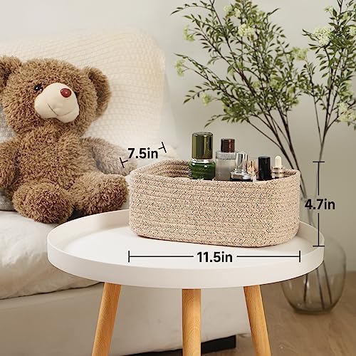 MiniArk Small Storage Baskets for Organizing | Closet Organizer Bins | Shelf Toy Basket | Woven Rope Baskets | Cube Decorative Box | Shallow Basket | 11.5x7.5x4.7” | 4 Packs Mixed Brown - Image 3