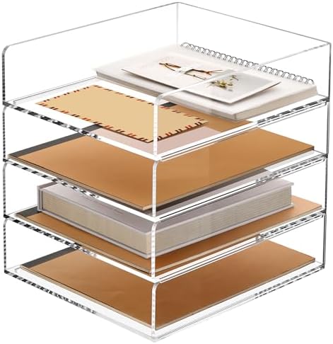 Acrylic Paper Organizer Letter Tray, Stackable Desk Organizer, 4-Tier by SANRUI