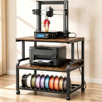 Homieasy 3D Printer Stand with Power Outlet, 23.6" x 23.6", Rustic Brown by Homieasy