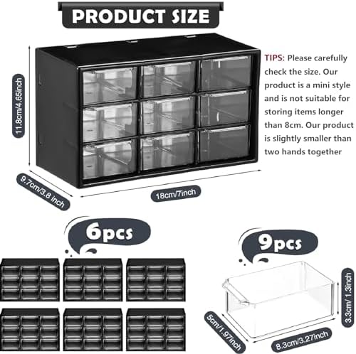 Amyhill 6 Pcs Mini Drawer Organizer Small Organizer with 9 Drawers Plastic Desktop Craft Storage Box for Office Home Room Jewelry Cosmetics Collection(Black) - Image 2