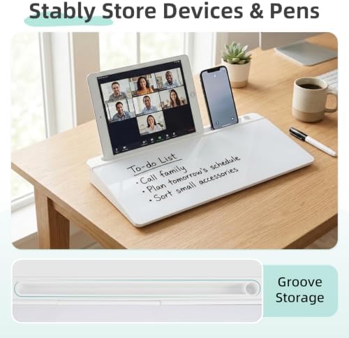 16"x7" Glass Desktop Whiteboard with Storage Drawer, White - Image 4