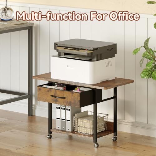 Printer Stand with Storage, 2-Tier Printer Table with Locking Wheels, Under Desk Rolling Table Cart for Home Office, Fit Fax Machine Scanner, Brown - Image 3