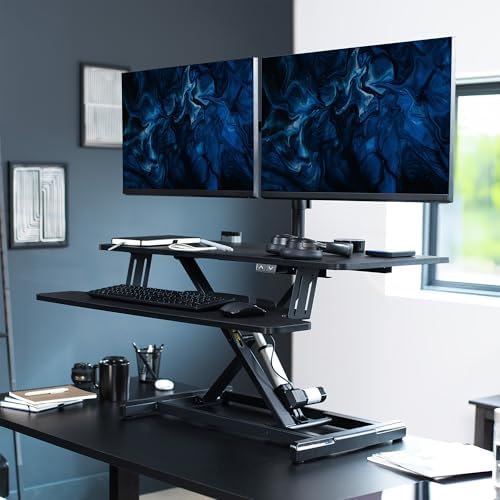 VIVO Black 36 inch Desk Riser with Dual Monitor Mount, DESK-KIT-VE36B2 - Image 2