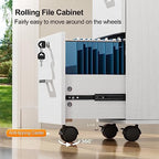 VINGLI 2 Drawer File Cabinet with Lock, Wood Grain White File Cabinets for Letter Size File Folders with Tabs, Mobile Under Desk Filing Cabinets for Home Office, Rolling Filing Cabinet Printer Stand - Image 5
