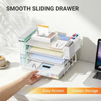 OPNICE Desk Organizers and Accessories, 4-Tier Desktop File Organizer with Drawer and Pen Holders, Office Desk Accessories Workspace Organizers for Office Supplies (Soft White) - Image 5