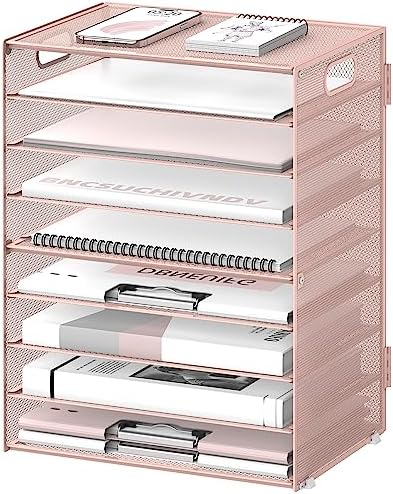 9-Tier Paper Organizer for Desk, Letter Tray with Handles, Pink, 2 Pack by DALTACK