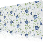 Blue Floral with Butterflies Office Desk Mat 31.5" x 15.7" Desktop Mat PU Leather Large Mouse Pad White Mousepad Non-Slip Table Mat for Girls, Women, Home, Work, Computer, and Gaming by Unknown