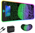 ToLuLu Wireless Charging RGB Gaming Mouse Pad, 15W LED Mouse Mat with 30W Charger, 14 Light Modes Large Mousepad Wrist Support, Non-Slip Rubber Base Desk Mat Computer Keyboard Pad, Right Left Brain by ToLuLu