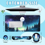 Moon Night Desk Mat Set Forest Aurora Sky Large Mouse Pad with Wrist Rest 4in1 Desk Mat for Desktop Ergonomic Computer Desk Arm Wrist Anti-Slip Computer Mouse Pad Home Office Gaming - Image 2