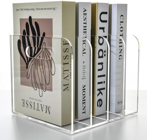 Acrylic File Holder for Desk - 4 Slot Vertical Magazine Organizer & Bookend - Clear Document Sorter Rack for Folders, Binders, Notebooks & Reports - Non-Slip Office Desktop Storage Sorter - Image 5