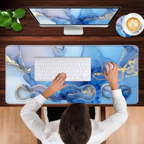 Keyboard Wrist Rest and Mouse Pad with Wrist Support Set Ergonomic Coaster,Memory Foam,Easy Typing Pain Relief,Large XL Desk Mat 31.5"x 11.8",Marble Texture - Image 4