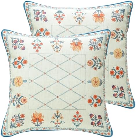 ISAENNE Linen Square Throw Pillow Cover,Set of 2,18"x18"-Floralsea B by Isaennehomedecoration