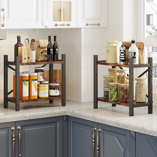 Desktop Bookshelf, 4-Tier Stackable Narrow Bookcase, Adjustable Industrial Desk Organizer & Hutch - Rustic Brown Wood Desktop Book Organizer for Living Room, Bedroom & Home Office - Image 6