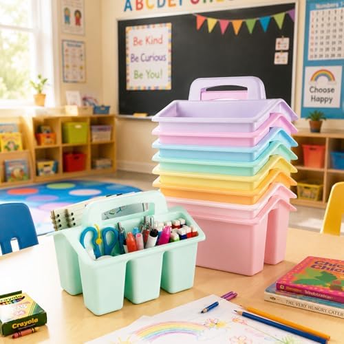 gisgfim 8 Pack Pastel Classroom Caddy Table Organizer with Handle - Image 4