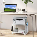 Printer Stand Under Desk Printer Table with Wheels 2 Tier Small Printer Cart with Storage Bag Desktop White Printer Stands for Home Office Fax Machine Scanner Files (White) - Image 6