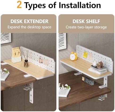 Clamp on Desk Extender Shelf, 22" Desk Riser with Pegboard - Image 6