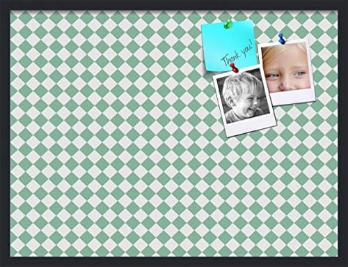 PinPix 32x24 inch Cork Bulletin Board. This Decorative Framed Pin Board Comes with Diamond Pattern in Green and White Design and Satin Black. Ideal for Home, Office Decor or School (PinPix-330) by PinPixBulletinBoards