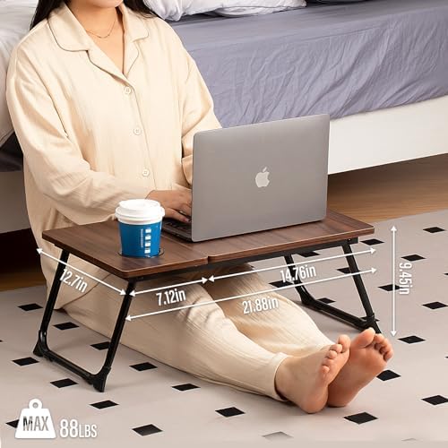 Laptop Desk for Bed Couch, Adjustable Foldable Bed Table with Cup Holder - Image 5